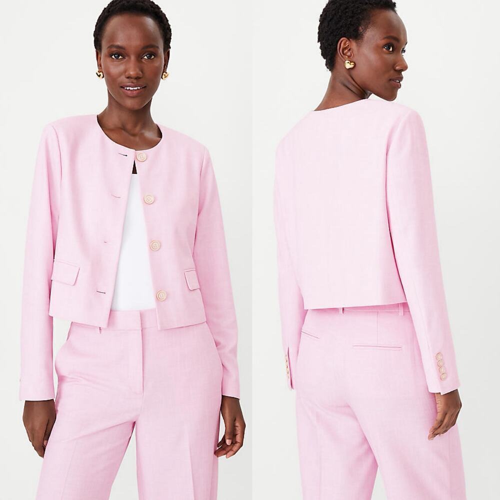 Ann Taylor NWT Crew Neck Jacket/Blazer Cross Weave Fragrant Lilac Size 14 Petite
